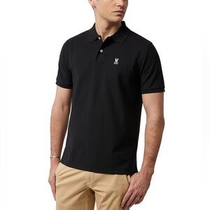 Psycho Bunny Black Classic Short Sleeve Solid Polo Shirt Mens Size M